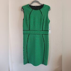 NWT - Peach Velvet Black and Green Striped Dress, Size‎ 10